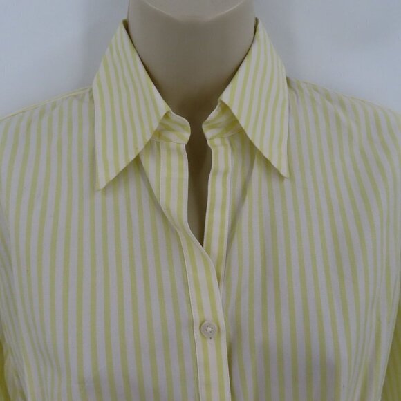 LOFT Ann Taylor Womens 6 Yellow White Stripe Collared Button Tie Blouse Shirt - Picture 2 of 11